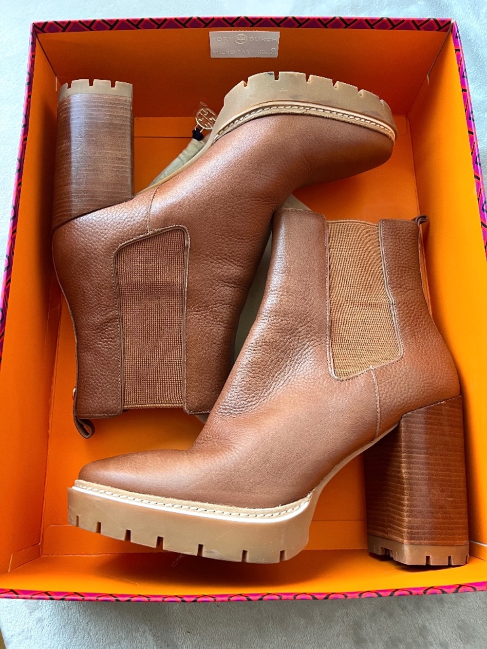 Tory Burch Miller 100MM Lug Sole Bootie | Dark Tan | Sz 10